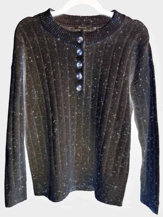 Madewell Sweaters - Madewell Black Speckled Ribbed Henley Crew Sweater XXS